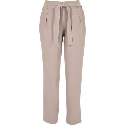 Light pink soft tie tapered trousers